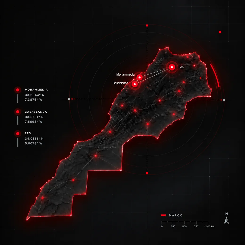 Carte des implantations HSE Industrie à Mohammedia, Casablanca et Fès